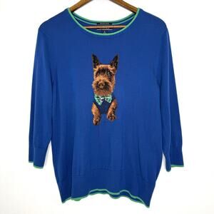 Lands' End Scottie Dog Sweater Large Dapper Graphic Supima Pullover Women's
